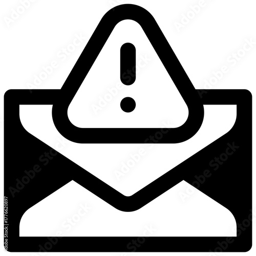 Suspicious email. Outlined stroke vector icon with black-filled details.