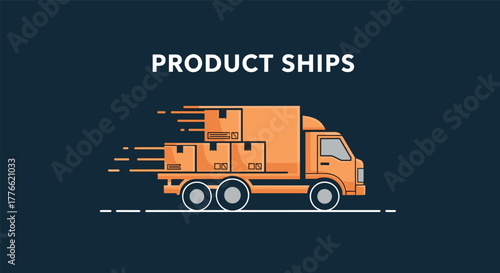 Fast delivery truck with speeding boxes on dark background