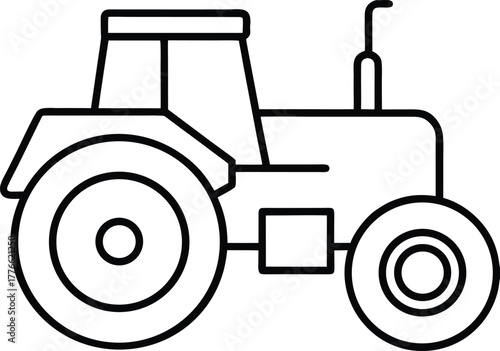 Tractor Line Art Vector Illustration Isolated on White Background