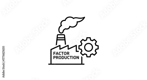 Industrial factory icon with gear and smoke in minimalist linear design
