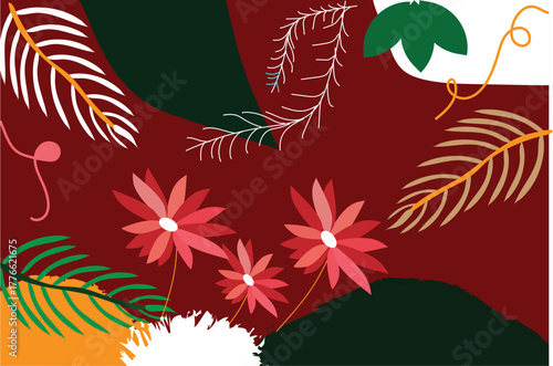 Abstract geometric composition with vibrant color accents and bold typography elements