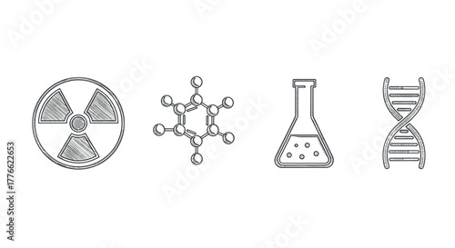 Science icons featuring chemistry and biology elements in linear style