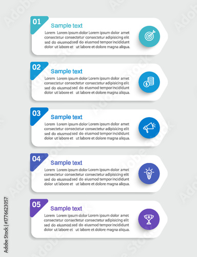 Business infographic template with 5 options or steps