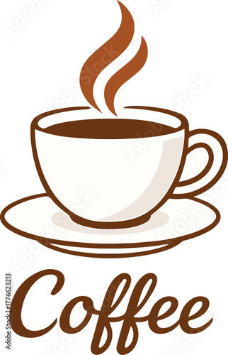 Minimalist Coffee Cup Illustration White Ceramic Mug with Steam Vector Design