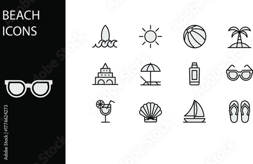 Minimalist line art vector icons illustrating various coffee-related items cups, beans, grinders, and pots, ideal for modern digital design projects requiring clean graphic elements
