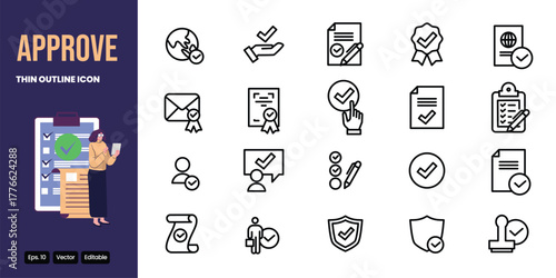 approve thin outline icon set vector design good for web and mobile app