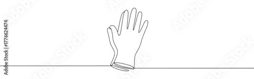 A continuous line art depiction of a protective rubber glove, suitable for medical or cleaning applications, isolated on a white background.