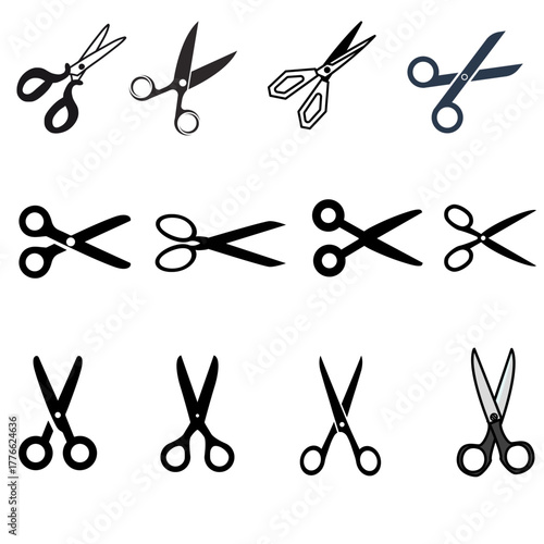 Modern Set of Scissors Icons for Craft Sewing Hair Cutting and Office Work in Flat Vector Style