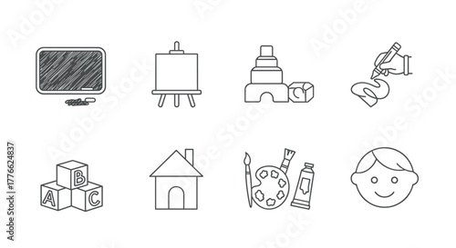 Simple line icons of art and education tools for creative learning