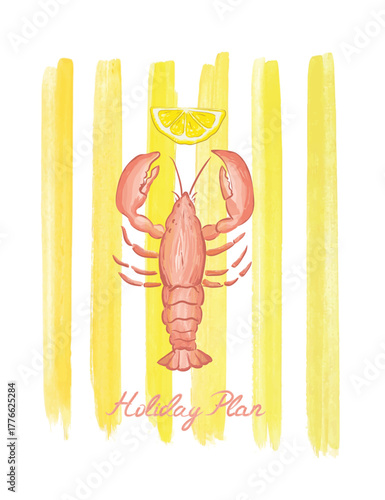 Retro vintage sea food artwork for t shirt, Lobster seafood vector art, poster graphic print, Italian coast seafood tour vector design, La dolce vita graphic print, Lobster watercolor vector art  