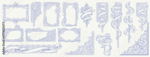 Vintage Baroque Victorian frame border, frame flower pattern vector floral engraved scroll ornament leaf retro decorative design. filigree calligraphic heraldic shield swirl