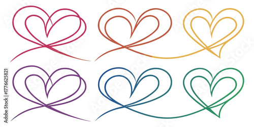 Red heart shapes set, a romantic illustration perfect for Valentine's Day, wedding cards, or a love symbol decoration with a small ribbon