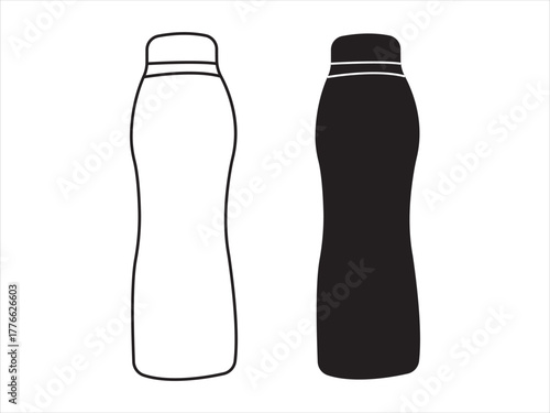 Iconic Contour Soda Bottle Vector Silhouette Outline Duo | Vintage Beverage Packaging Design Template.