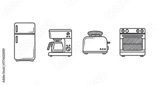 Minimalist kitchen appliances in monochrome linear style