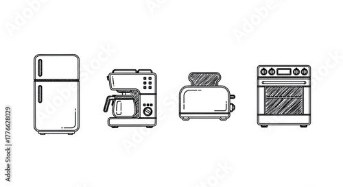 Modern kitchen appliances in minimalist linear style