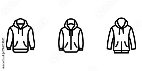 hoodie outline or line icon design bundle.