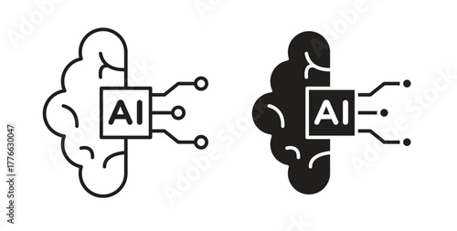 AI brain icon line. eps 10 vector illustration