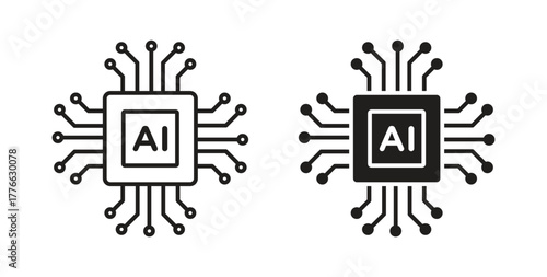 AI chip icon line. eps 10 vector illustration