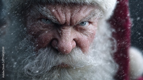 santa claus is angry or angry and angry in the dark its snowing annoyed stressed and pissed bad mood or evil bad intentions