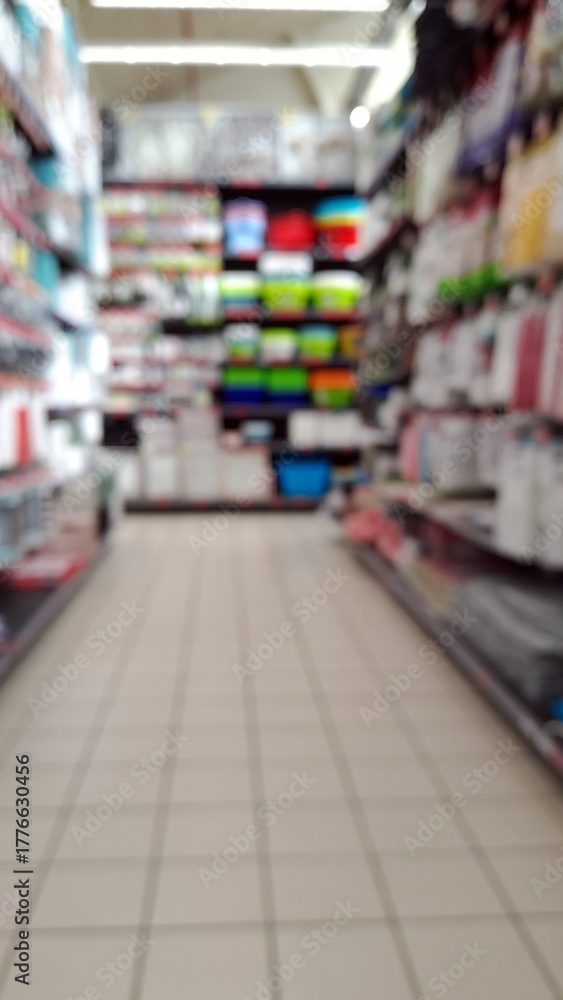 Fototapeta premium Defocused image of interior shopping mall in Italy.