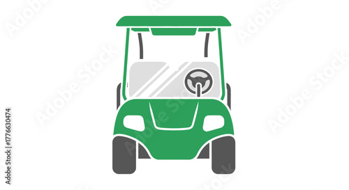 A green golf cart illustration shown from a direct front view on a white background.