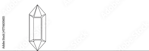 A continuous line art depiction of a multi-faceted crystal or gem, reflecting beauty and geological formation, isolated on a white background.