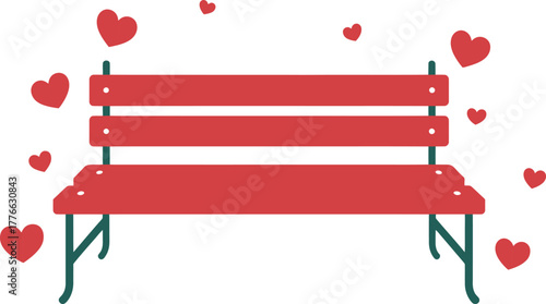 Elegant Park Bench Hearts Celebration Outdoor Vector Illustration