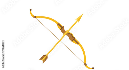 Illustration of a golden bow and arrow on a white background.