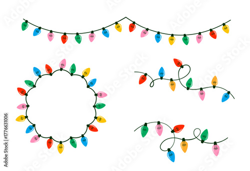 Colorful Christmas lights decorative elements collection