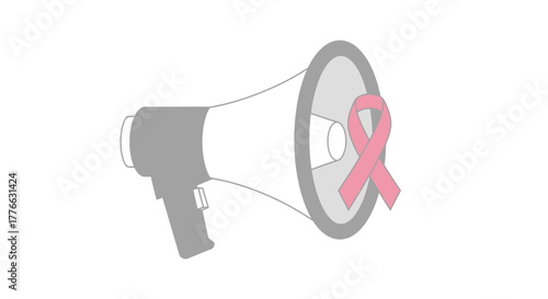 Grey and white megaphone with a pink ribbon symbolizing breast cancer awareness and public health campaigns.