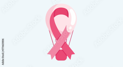 Pink ribbon hot air balloon symbolizing breast cancer awareness and support for health and hope.