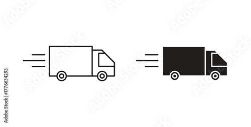 Fast shipping delivery truck icon line. eps 10 vector illustration
