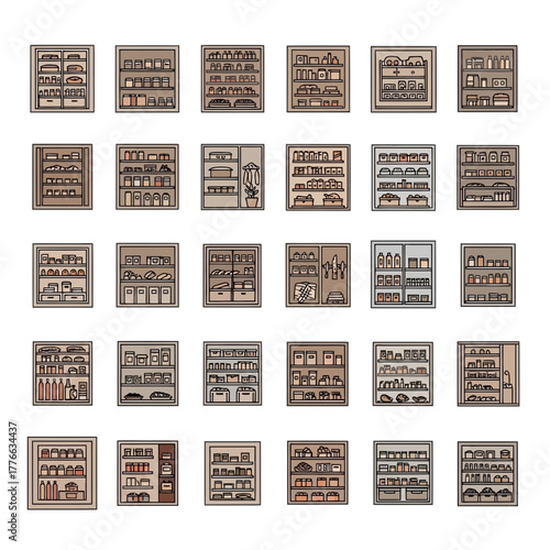 Shelves filled with various food items and storage containers.