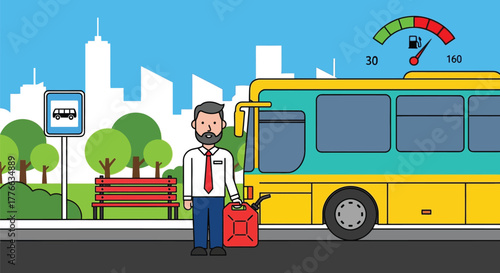Bus driver fuel can city bus station transport public transportation
