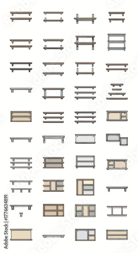 Collection of various shelf and cabinet designs with different configurations and styles.