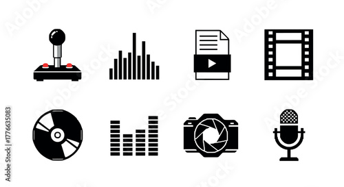 Retro technology icons set monochrome designs for gaming, music and media