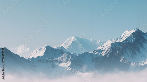 Wallpaper Mural snowy mountain peaks minimal landscape with blue sky and fog Torontodigital.ca