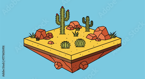 Desert landscape cactus plants rocks illustration desert scene art