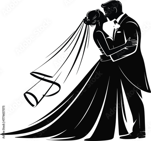 Bride groom embrace silhouette wedding couple