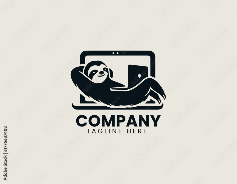 Fototapeta premium Funny lazy sloth black vector logo illustration