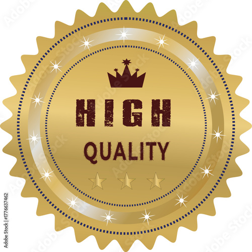 Gold seal with crown and stars proclaiming high quality award badge certification related to golden award, high quality, award seal, golden seal, crown stars, premium badge, luxury emblem,