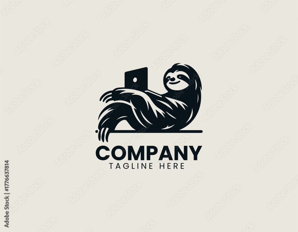 Naklejka premium Funny lazy sloth black vector logo illustration