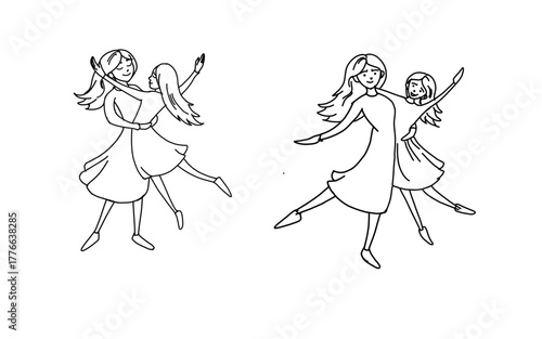 Ilustracja wektorowa, taniec mamy z córką. Macieżyństwo