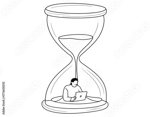 Person Working On Laptop Inside An Hourglass Illustration Keywords: hourglass, time, clock, time management, work, business, deadline, concept