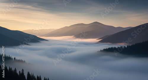 Wallpaper Mural Misty mountain valley sunrise serenity nature landscape art Torontodigital.ca