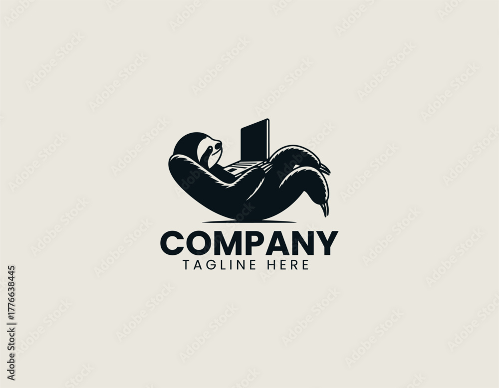 Naklejka premium Funny lazy sloth black vector logo illustration