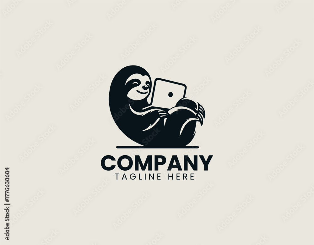 Naklejka premium Funny lazy sloth black vector logo illustration
