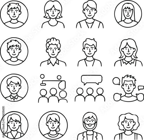 Diverse People Line Icon Pack Gender, Ethnicity, and Lifestyle Avatars