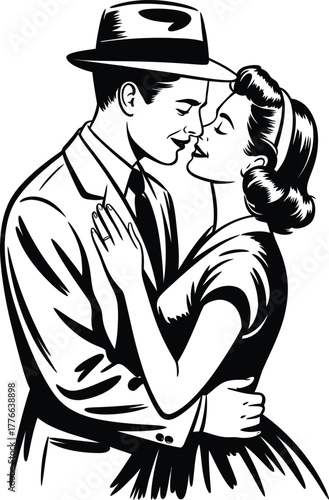 Couple Embrace Silhouette black and white romantic