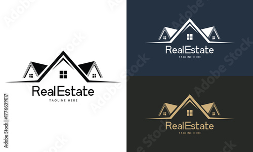 Modern Real Estate Logo Design with House Roof Icon